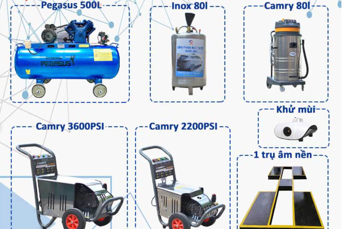 Bộ dụng cụ rửa xe có sử dụng cầu nâng